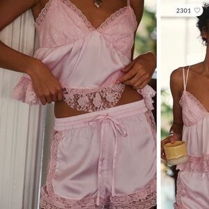 NWT * Free People U And Me Satin Set with Lace Trim Size Small